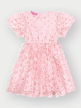 VESTIDO INFANTIL CINTI EM TULE COM FLORES - 12504