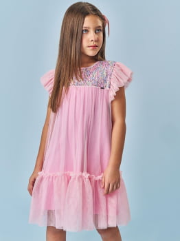 VESTIDO INFANTIL CINTI EM TULE COM GLITTER E PAETÊ COLORIDO - 12688 VESTIDO INFANTIL CINTI EM TULE COM GLITTER E PAETÊ COLORIDO - 12688