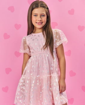 VESTIDO INFANTIL CINTI EM TULE CORAÇÕES - 12505