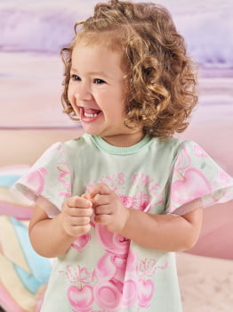 VESTIDO INFANTIL CINTI ESTAMPA ALWAYS SWEET COM DETALHES EM STRASS E TULE COM BRILHO - 10462