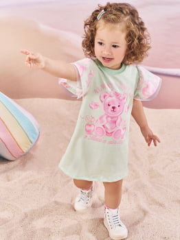 VESTIDO INFANTIL CINTI ESTAMPA ALWAYS SWEET COM DETALHES EM STRASS E TULE COM BRILHO - 10462