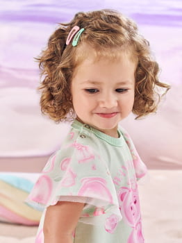 VESTIDO INFANTIL CINTI ESTAMPA ALWAYS SWEET COM DETALHES EM STRASS E TULE COM BRILHO - 10462