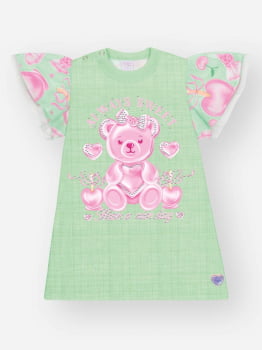 VESTIDO INFANTIL CINTI ESTAMPA ALWAYS SWEET COM DETALHES EM STRASS E TULE COM BRILHO - 10462
