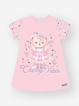 VESTIDO INFANTIL CINTI ESTAMPA CHERRY VIBES COM STRASS - 10410