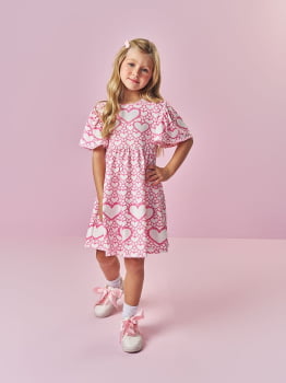 VESTIDO INFANTIL CINTI ESTAMPA DE CORAÇÕES COM STRASS - 12682 VESTIDO INFANTIL CINTI ESTAMPA DE CORAÇÕES COM STRASS - 12682