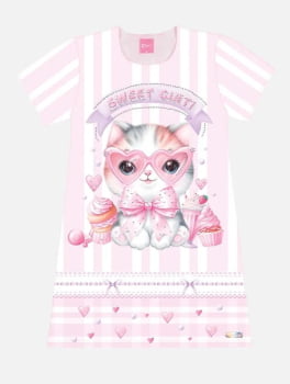 VESTIDO INFANTIL CINTI ESTAMPA GATINHA SWEET - 12212