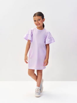 VESTIDO INFANTIL CINTI METALIZADO LILÁS COM BOLSA DE SEREIA - 12507