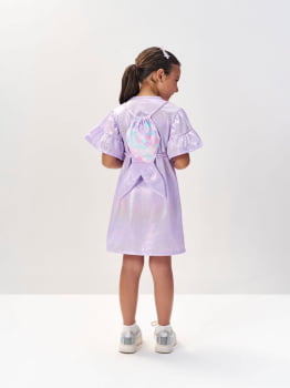 VESTIDO INFANTIL CINTI METALIZADO LILÁS COM BOLSA DE SEREIA - 12507