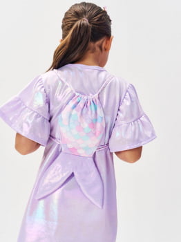 VESTIDO INFANTIL CINTI METALIZADO LILÁS COM BOLSA DE SEREIA - 12507