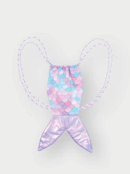 VESTIDO INFANTIL CINTI METALIZADO LILÁS COM BOLSA DE SEREIA - 12507