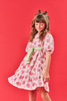 VESTIDO INFANTIL CINTI STRAWBERRY COM POM POM - 12085