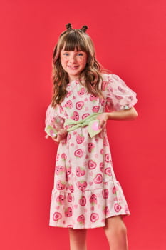 VESTIDO INFANTIL CINTI STRAWBERRY COM POM POM - 12085