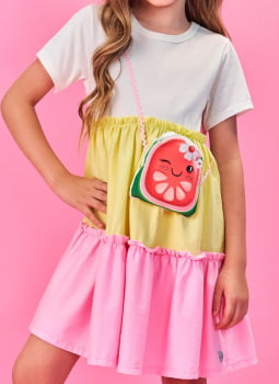 VESTIDO INFANTIL CINTI TRÊS MARIAS COM BOLSA DE MELANCIA - 12508