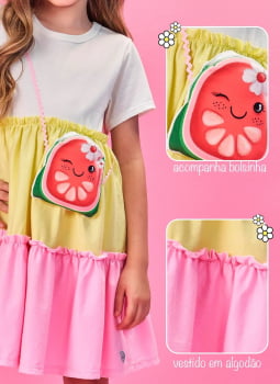VESTIDO INFANTIL CINTI TRÊS MARIAS COM BOLSA DE MELANCIA - 12508