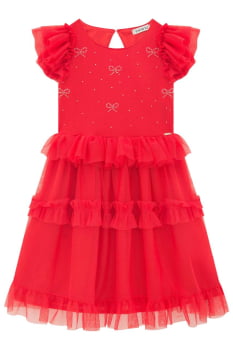 VESTIDO INFANTIL INFANTI EM TULE VERMELHO COM DETALHE EM STRASS - 77616