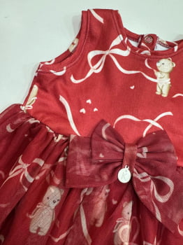 VESTIDO INFANTIL KIKI COM ESTAMPA DE URSINHO E ACOMPANHA CALCINHA - 1150019