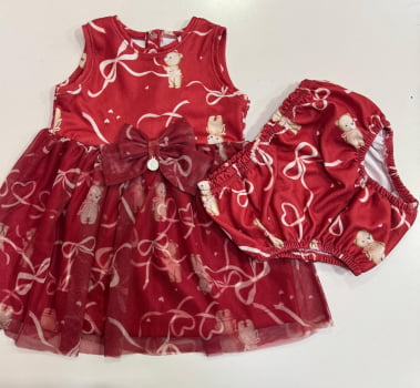 VESTIDO INFANTIL KIKI COM ESTAMPA DE URSINHO E ACOMPANHA CALCINHA - 1150019 VESTIDO INFANTIL KIKI COM ESTAMPA DE URSINHO E ACOMPANHA CALCINHA - 1150019