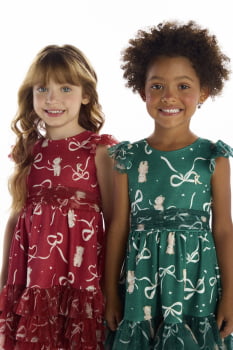 VESTIDO INFANTIL KIKI COM TULE E ESTAMPA DE LAÇOS E URSINHO - 3100200