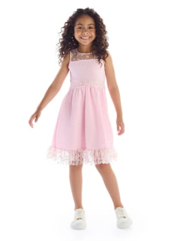 VESTIDO INFANTIL KIKI EM TECIDO TEXTURIZADO COM DETALHES EM TULE LEVE E FLUIDO COM MARGARIDAS - 3100190 VESTIDO INFANTIL KIKI EM TECIDO TEXTURIZADO COM DETALHES EM TULE LEVE E FLUIDO COM MARGARIDAS - 3100190