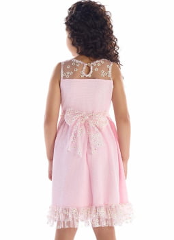 VESTIDO INFANTIL KIKI EM TECIDO TEXTURIZADO COM DETALHES EM TULE LEVE E FLUIDO COM MARGARIDAS - 3100190