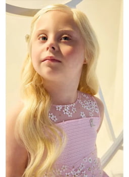 VESTIDO INFANTIL KIKI EM TECIDO TEXTURIZADO COM DETALHES EM TULE LEVE E FLUIDO COM MARGARIDAS - 3100190