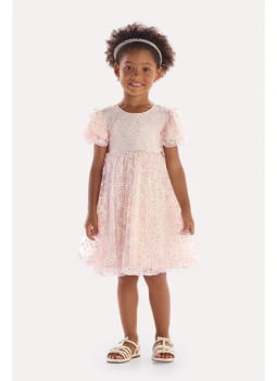 VESTIDO INFANTIL KIKI EM TULE FLUIDO COM ESTAMPA MARGARIDAS - 2100210 VESTIDO INFANTIL KIKI EM TULE FLUIDO COM ESTAMPA MARGARIDAS - 2100210