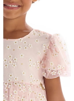 VESTIDO INFANTIL KIKI EM TULE FLUIDO COM ESTAMPA MARGARIDAS - 2100210
