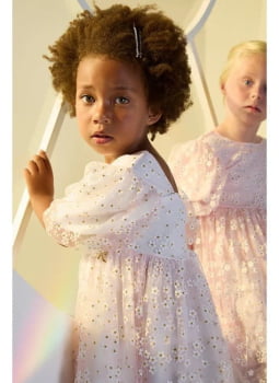 VESTIDO INFANTIL KIKI EM TULE FLUIDO COM ESTAMPA MARGARIDAS - 2100210