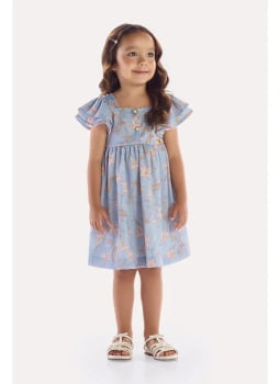 VESTIDO INFANTIL KIKI MALHA TRICOT AZUL FLORAL - 2100194 VESTIDO INFANTIL KIKI MALHA TRICOT AZUL FLORAL - 2100194