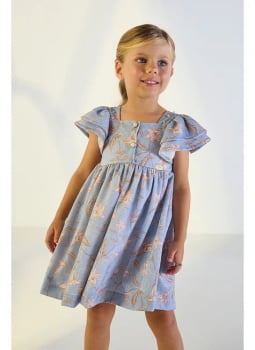 VESTIDO INFANTIL KIKI MALHA TRICOT AZUL FLORAL - 2100194 VESTIDO INFANTIL KIKI MALHA TRICOT AZUL FLORAL - 2100194