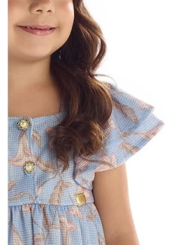 VESTIDO INFANTIL KIKI MALHA TRICOT AZUL FLORAL - 2100194