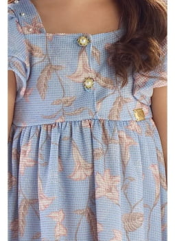 VESTIDO INFANTIL KIKI MALHA TRICOT AZUL FLORAL - 2100194
