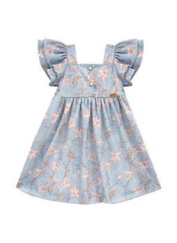 VESTIDO INFANTIL KIKI MALHA TRICOT AZUL FLORAL - 2100194
