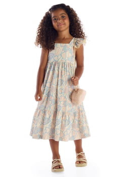 VESTIDO INFANTIL KIKI MIDI TECIDO TEXTURIZADO COM BRILHO ESTAMPADO - 3100185