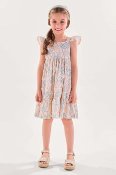 VESTIDO INFANTIL KIKI MIDI TECIDO TEXTURIZADO COM BRILHO ESTAMPADO - 3100185 VESTIDO INFANTIL KIKI MIDI TECIDO TEXTURIZADO COM BRILHO ESTAMPADO - 3100185