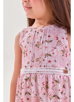 VESTIDO INFANTIL KIKI ROSA FLORAL TEXTURIZADO COM CINTO DE RENDA - 2100191 VESTIDO INFANTIL KIKI ROSA FLORAL TEXTURIZADO COM CINTO DE RENDA - 2100191