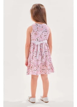 VESTIDO INFANTIL KIKI ROSA FLORAL TEXTURIZADO COM CINTO DE RENDA - 2100191