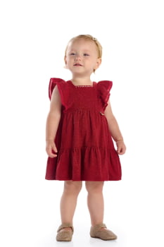 VESTIDO INFANTIL KIKI VERMELHO TEXTURIZADO COM APLICAÇÕES DE PEDRARIAS - 1100070 VESTIDO INFANTIL KIKI VERMELHO TEXTURIZADO COM APLICAÇÕES DE PEDRARIAS - 1100070