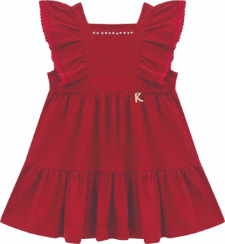 VESTIDO INFANTIL KIKI VERMELHO TEXTURIZADO COM APLICAÇÕES DE PEDRARIAS - 1100070
