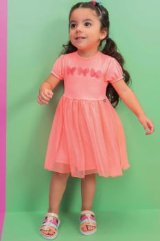 VESTIDO INFANTIL KUKIÊ EM CANELADO MAUÍ E TULE COM BORBOLETAS - 74117