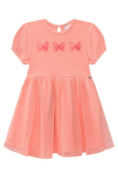 VESTIDO INFANTIL KUKIÊ EM CANELADO MAUÍ E TULE COM BORBOLETAS - 74117