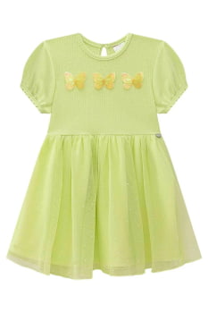 VESTIDO INFANTIL KUKIÊ EM CANELADO MAUÍ E TULE COM BORBOLETAS - 74117