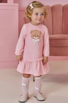 VESTIDO INFANTIL KUKIÊ EM COTTON ESTAMPA DE URSINHO COM DETALHE EM STRASS - 92137
