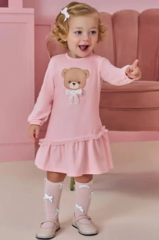 VESTIDO INFANTIL KUKIÊ EM COTTON ESTAMPA DE URSINHO COM DETALHE EM STRASS - 92137