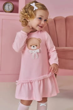 VESTIDO INFANTIL KUKIÊ EM COTTON ESTAMPA DE URSINHO COM DETALHE EM STRASS - 92137