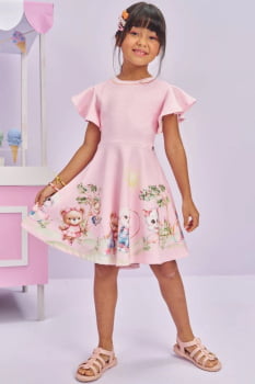 VESTIDO INFANTIL KUKIÊ EM FLY TECH COM ESTAMPA DE URSINHO - 77947