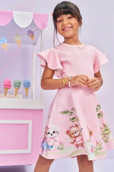 VESTIDO INFANTIL KUKIÊ EM FLY TECH COM ESTAMPA DE URSINHO - 77947