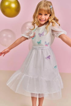 VESTIDO INFANTIL KUKIÊ EM FLY TECH E TULE BRILHO COM BORBOLETAS - 75537