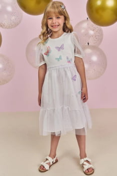 VESTIDO INFANTIL KUKIÊ EM FLY TECH E TULE BRILHO COM BORBOLETAS - 75537