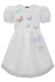 VESTIDO INFANTIL KUKIÊ EM FLY TECH E TULE BRILHO COM BORBOLETAS - 75537